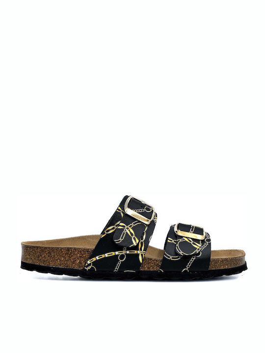 PAPISTAS DAMEN ANATOMISCHE SANDALEN ANATOMISCH -EXTRA-LIGHT- SCHWARZ/GOLD KUNSTSTOFF MIT LEDER