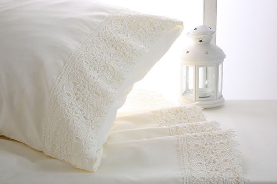 Viopros Νο 4 Bridal Sheet Set Super Double 4pcs with Lace Ecru 240x265cm