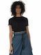 Vero Moda pentru Femei de Vară Crop Top cu Mâneci Scurte Negru