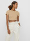 Vero Moda Damen Sommer Crop Top Kurzarm Braun