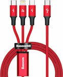Baseus Braided USB-C to Lightning / Type-C / micro USB Cable Κόκκινο 1,5m (CAMLT-SC09)