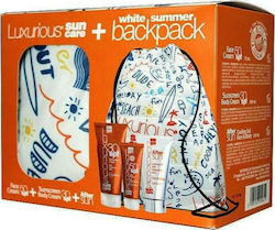 Intermed Luxurious White Summer Backpack Set cu Crema de protecție solară pentru față și Lapte de protecție solară pentru corp