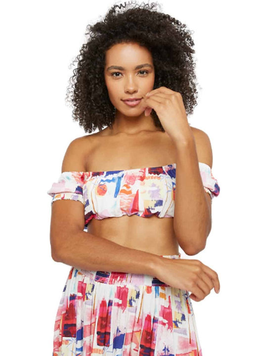 Γυναικείο Καλοκαιρινό Crop Top Off-Shoulder Αμάνικο Πολύχρωμο