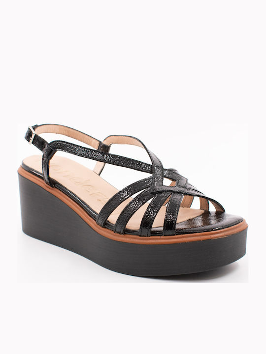 Women's Leather Platform Shoes Black