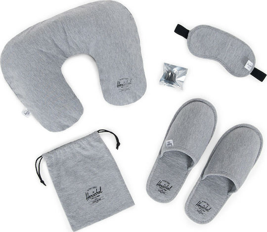 Herschel Cotton made Travel Set Mask, Pillow, Slippers and Earplugs with Carrying Case 15.24x15.24cm Gray