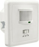 GloboStar Recessed Electrical Motion Sensor Wall Switch with Frame Basic White Διακόπτης με Αισθητήρα Ημέρας-Νύχτας & PIR 160° 9m