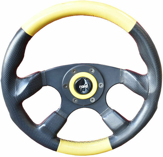 SWM Leather Car Steering Wheel with 34cm Diameter Yellow/Black