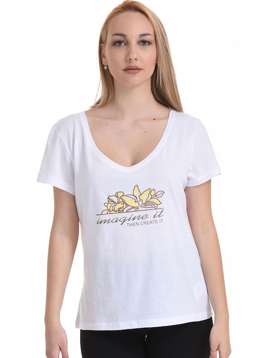 Biston Damen T-Shirt mit V-Ausschnitt Weiß