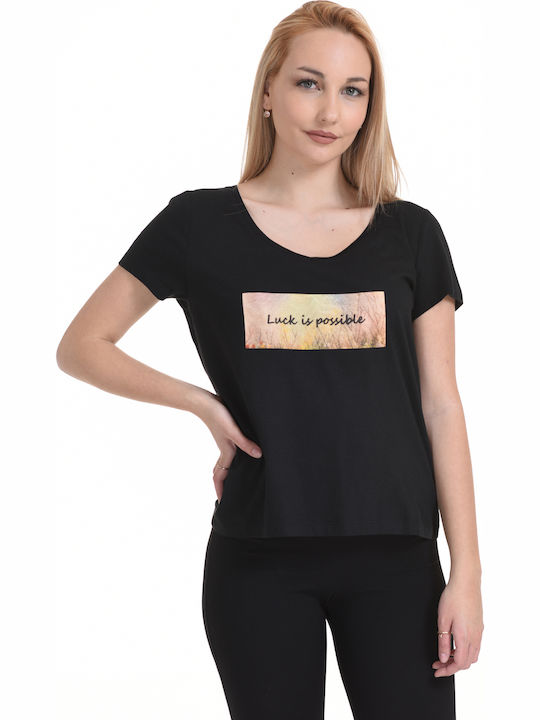 Biston -6 Damen T-Shirt mit V-Ausschnitt Schwarz