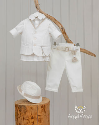 Angel Wings Boys Baptism Suit with Vest Leonard 5pcs White