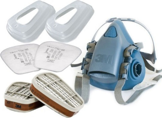 3M Mask Half Face with Filters 6059 and Prefilters 5935 P3 7502 Blue