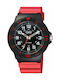 Q&Q Watch Battery with Red Rubber Strap