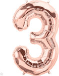 Μπαλόνι Foil Αριθμός Μίνι 3 Ροζ Χρυσό 86εκ.
