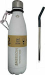 Emerson Double Wall Vacuum Bottle Sticlă Termos Oțel inoxidabil Fără BPA Alb cu Paie 211.EU99.02-WHITE