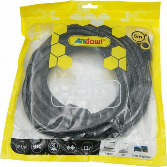 Andowl HDMI 2.0 Premium High Speed 4K 60Hz HDR Braided Cable HDMI Male - HDMI Male 5m Black
