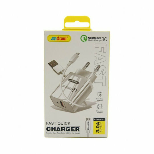 Andowl с USB-A порт и кабел micro USB Бял (Q-W061C)