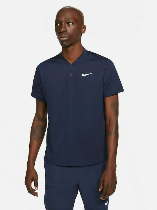 Nike Ανδρική Μπλούζα Dri-Fit με Κουμπιά Κοντομάνικη Navy Μπλε
