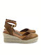 Women's Leather Platform Espadrilles Tabac Brown