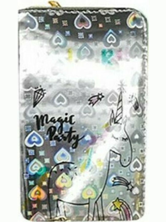 Total Gift Unicorn Cute Magic Party Детски портфейл с цип Сребрист