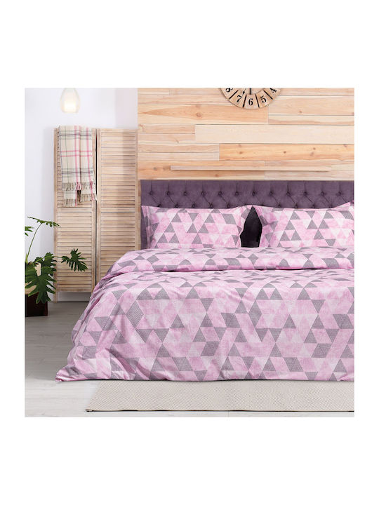 Beauty Home Σετ Παπλωματοθήκη 225x240cm Υπέρδιπλη με 2 Μαξιλαροθήκες Leda 1976 Ροζ - Γκρι
