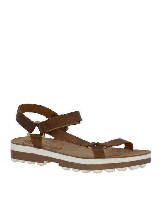 Fantasy Sandals Xanthia S9001 Leather Women's Flat Sandals Anatomic In Tabac Brown Colour