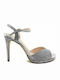 Menbur Women's Sandals with Ankle Strap Silver with Thin High Heel