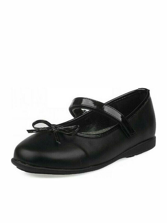 Meridian Shoes Kids Anatomic Leather Ballerinas with Hoop & Loop Closure Black