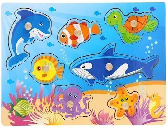 Wooden Kids Peg Puzzle Sea Animals JH22257 Marine Animals for 1+ Years 7pcs Johntoy
