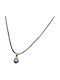 Necklace handmade black cord with pendant eye round light blue and gold outline (tatu moyo) 1039-606