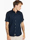 Mill River Short-sleeved Linen Shirt Navy Blue