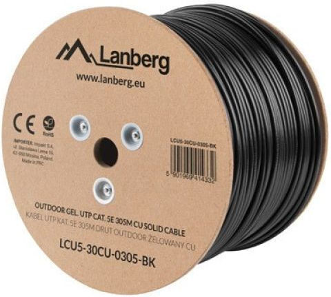 Lanberg U/UTP Cat.5e (Gigabit) Мрежов Кабел Ethernet Без Конектори 305м Черен