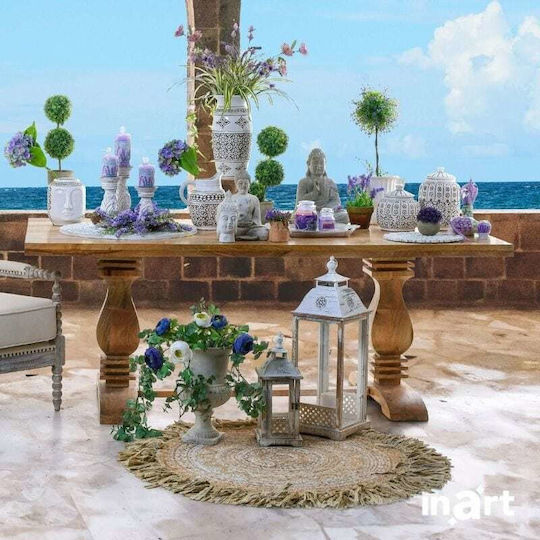 Inart Chindi Βαμβακερό με Κρόσια Φ120cm Natural / Λευκό