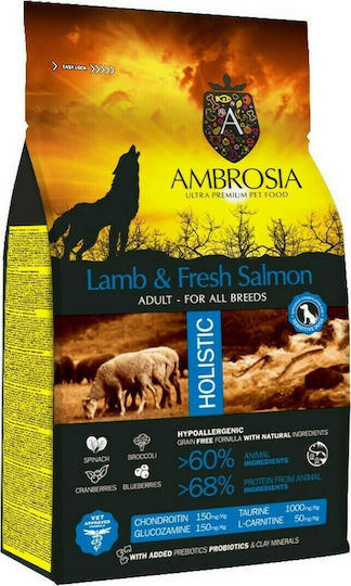 Ambrosia Lamb & Fresh Salmon Adult All Breeds 2kg Dry Food Grain-Free for Adult Dogs with Lamb and Salmon