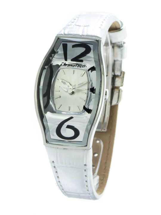 Chronotech Women's Watch with White Leather Strap