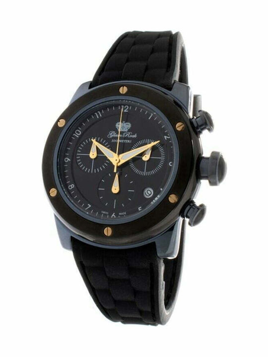 Glam Rock Γυναικείο Ρολόι 42mm Μπαταρίας με Μαύρο Καουτσούκ Λουράκι