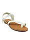 Antrin 98.1130 Leather Women's Flat Sandals in White Color