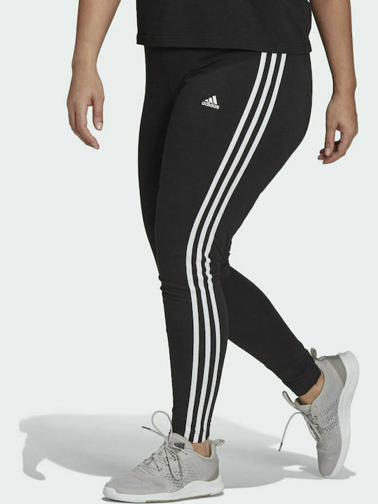 Adidas Essentials 3 Stripes Plus Size Γυναικείο Μακρύ Κολάν Ψηλόμεσο Μαύρο