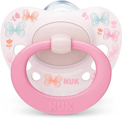 Nuk Orthodontischer Schnuller Silikon Signature Schmetterlinge Pink mit Etui für 0-6 Monate 1Stück