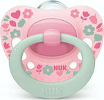 Nuk Orthodontic Pacifier Silicone Signature Flowers Pink with Case for 6-18 months 1pcs