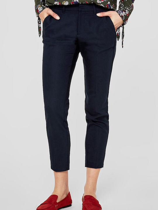 Women's Fabric Capri Trousers Straight Line Navy Blue