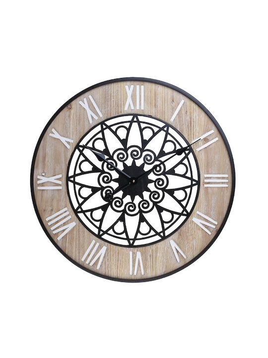 Inart Wall Clock Wooden Black Ø60cm