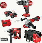 Flex Set Angle Wheel & Impact Drill Driver & Impact Screwdriver & Hammer 18V with 2 5Ah Batteries and Case