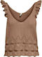 Only Women's Summer Blouse Sleeveless with V Neckline Morning Coffee