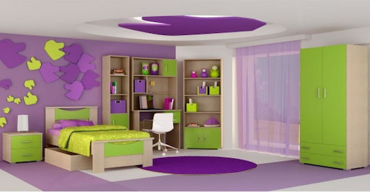 Set Mobilier Camera Copii Zâmbet Verde Stejar 9 Bucăți Cu Pat Pentru Saltea 110x200cm