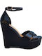 Women's Leather T-Strap Platforms Black