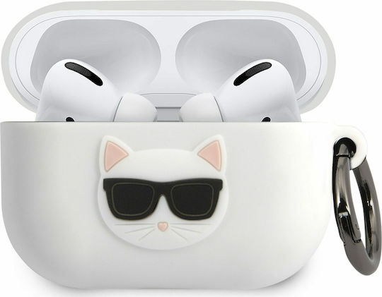 Karl Lagerfeld Choupette Fun Θήκη Σιλικόνης με Γάντζο σε Λευκό χρώμα για Apple AirPods Pro