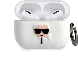 Karl Lagerfeld Iconic Hülle Silikon mit Haken in Weiß Farbe für Apple AirPods Pro