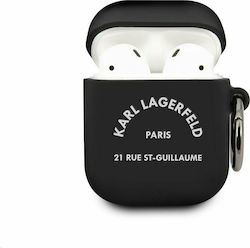 Karl Lagerfeld 21 Rue ST-Guillaume Hülle Silikon mit Haken in Schwarz Farbe für Apple AirPods 1 / AirPods 2