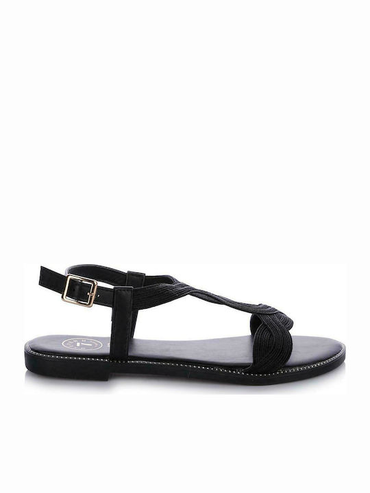 Seven Women's Flat Sandals with Strap in Black Color