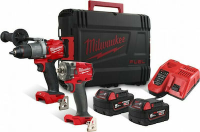 Milwaukee M18 FPP2T2-502X Set Mașină de găurit cu impact & Șurubelniță cu impact 18V cu 2 baterii 5Ah și husă